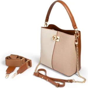 FOLSOM Leather Crossbody Bags for Women - 5 Colors | Leather Bucket Bags for Women - 3 Straps, 3 Compartments, & 3 Closures