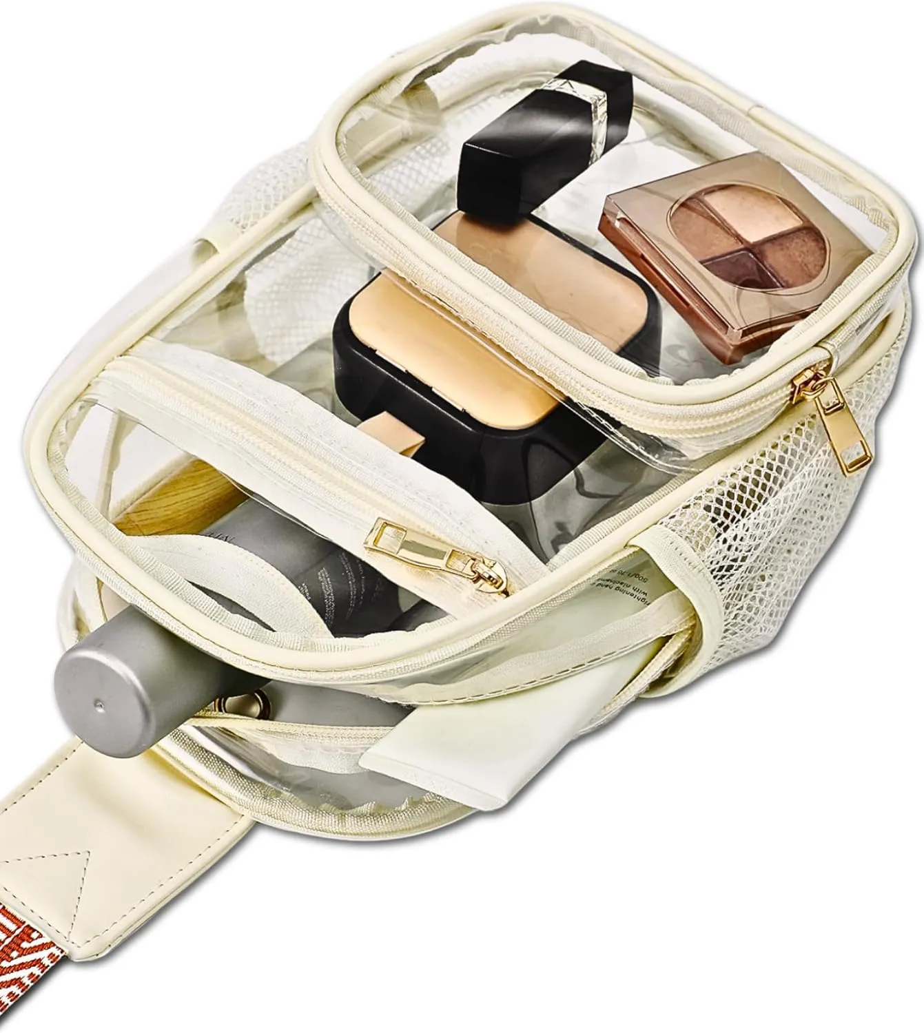 FORZAROCKET Clear Sling Bag w/Long Strap 70" - Stadium Approved - Clear Crossbody Bag w/Extended Strap - Suitable for Stadium, Concert, Festival - Plus Size Friendly Fanny Pack, Black w/Gold Hardware