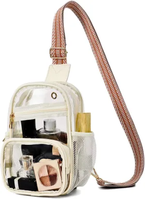 FORZAROCKET Clear Sling Bag w/Long Strap 70" - Stadium Approved - Clear Crossbody Bag w/Extended Strap - Suitable for Stadium, Concert, Festival - Plus Size Friendly Fanny Pack, Black w/Gold Hardware