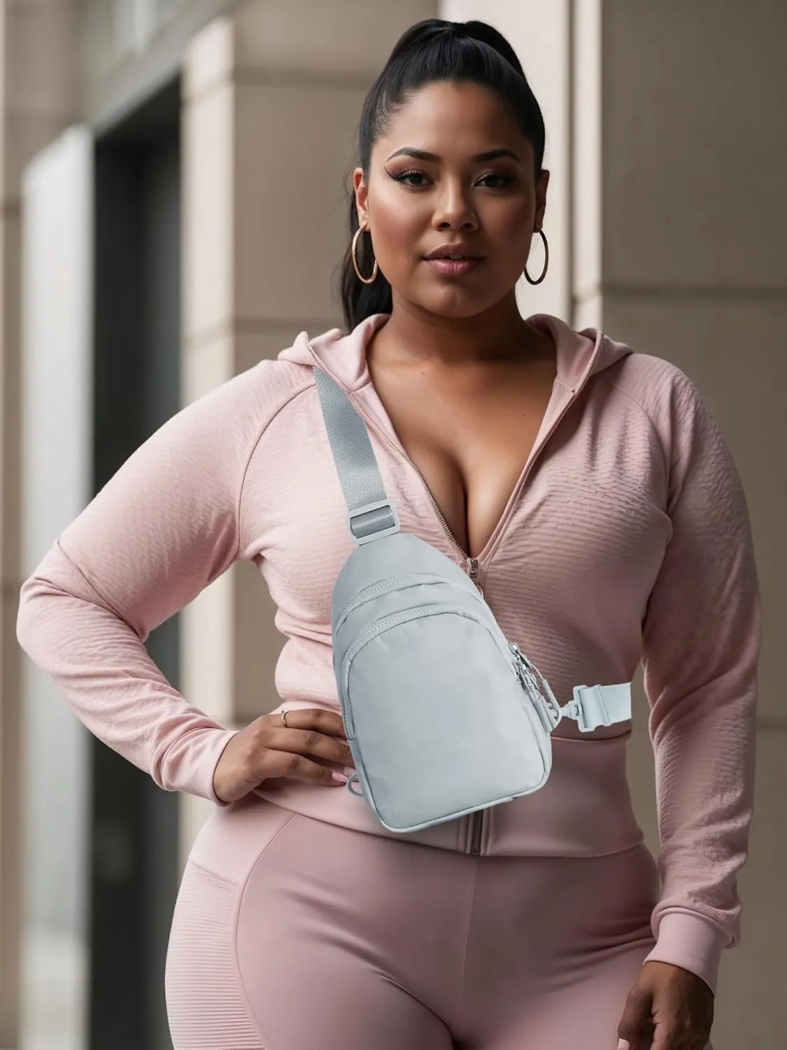 FORZAROCKET Sling Bag Double Compartment w/Long Strap 70" - Crossbody Bag w/Extended Strap - Women Men Fanny Pack - Two-way Durable Zipper - Compact Sling Backpack - Plus Size Friendly, Light Grey