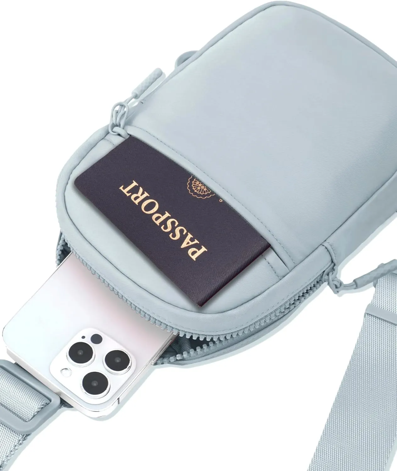 FORZAROCKET Ultralight Sling Bag w/Long Strap 70" – Small Crossbody Bag w/Extended Strap – Women Men Fanny Pack w/Anti-Theft Pocket – Two-Way Durable Zipper – Travel & Plus Size Friendly, Light Grey