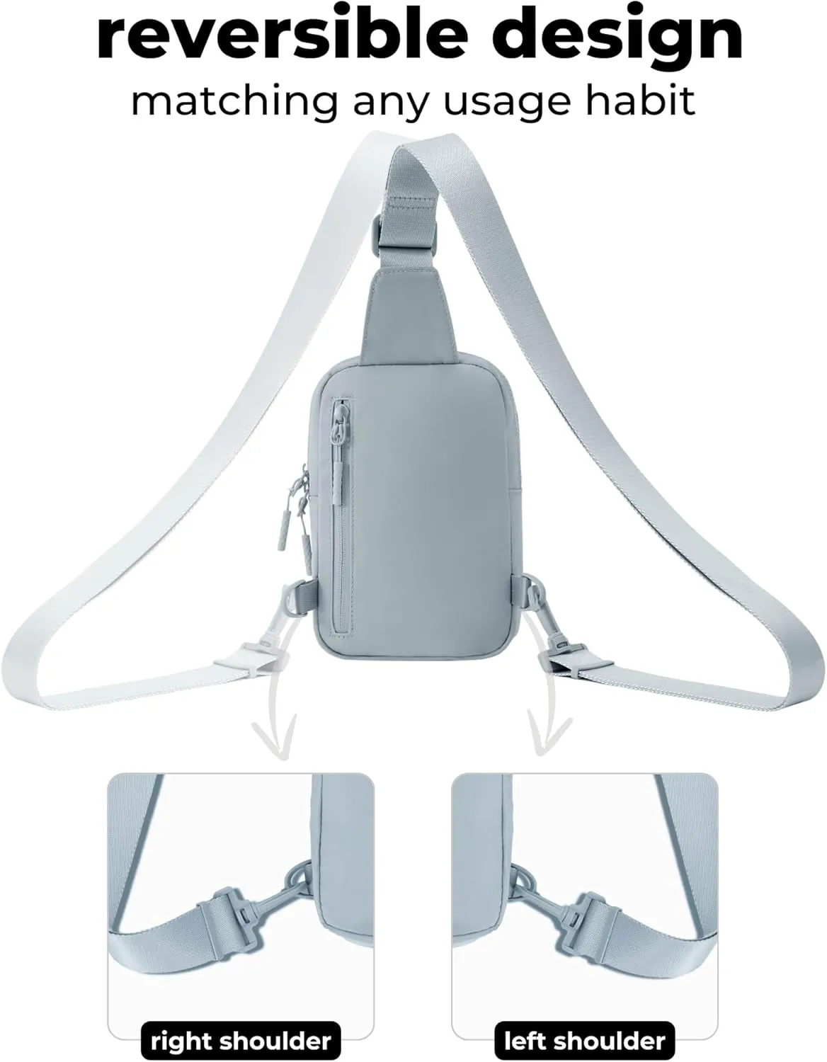 FORZAROCKET Ultralight Sling Bag w/Long Strap 70" – Small Crossbody Bag w/Extended Strap – Women Men Fanny Pack w/Anti-Theft Pocket – Two-Way Durable Zipper – Travel & Plus Size Friendly, Light Grey
