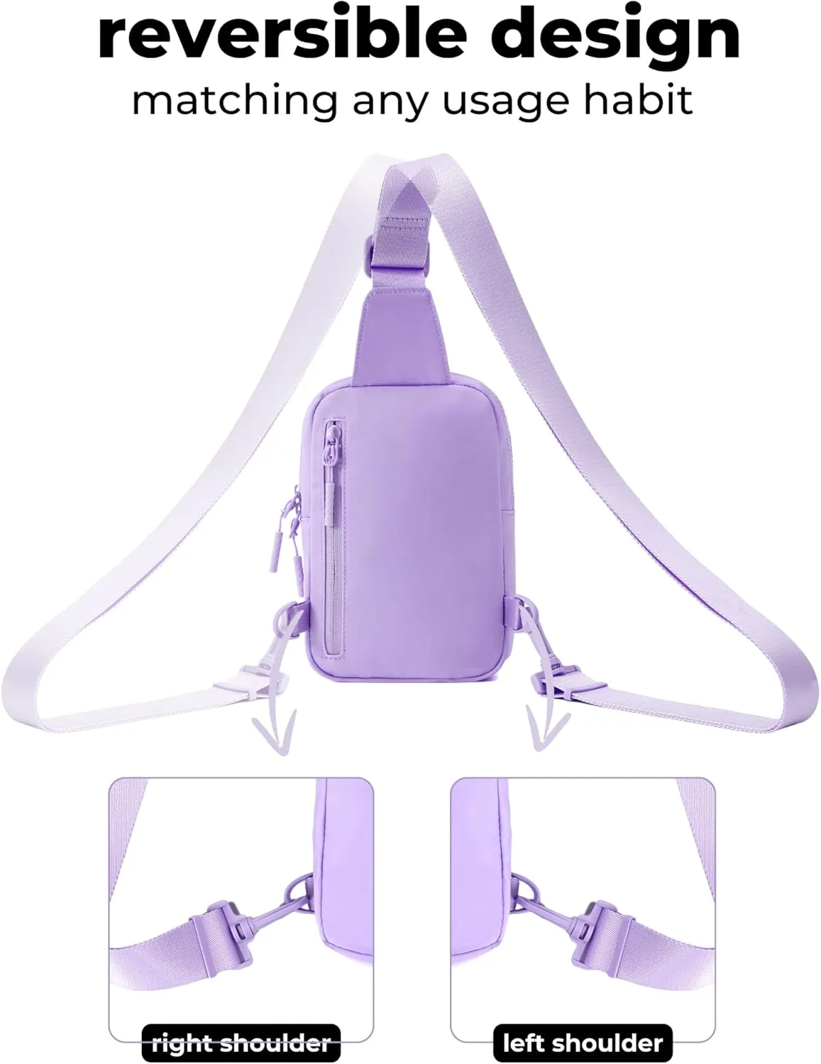FORZAROCKET Ultralight Sling Bag w/Long Strap 70" – Small Crossbody Bag w/Extended Strap – Women Men Fanny Pack w/Anti-Theft Pocket – Two-Way Durable Zipper – Travel & Plus Size Friendly, Light Purple