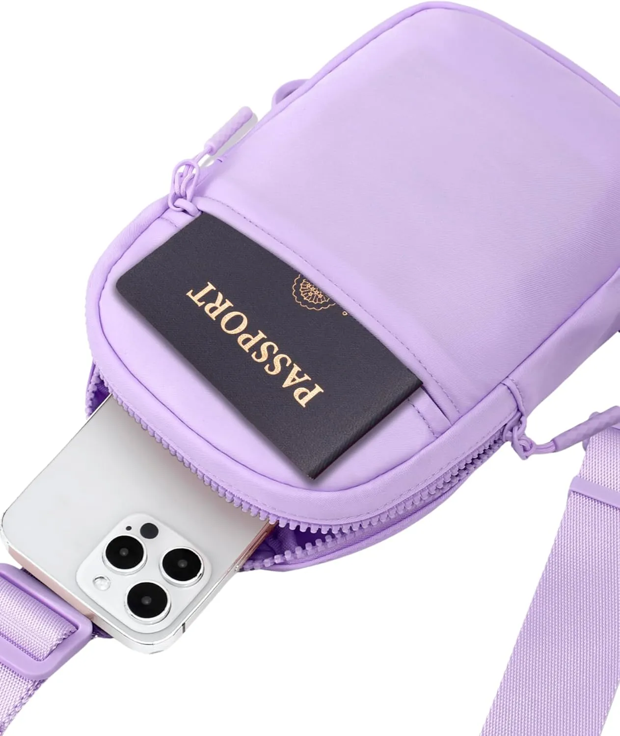 FORZAROCKET Ultralight Sling Bag w/Long Strap 70" – Small Crossbody Bag w/Extended Strap – Women Men Fanny Pack w/Anti-Theft Pocket – Two-Way Durable Zipper – Travel & Plus Size Friendly, Light Purple