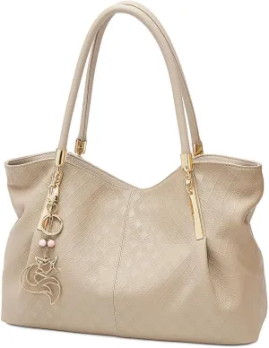 FOXLOVER Cow Leather Tote Bags for Women Large Capacity Top-Handle Handbag Shoulder Bag Purse Zipper Closure with Metal Charm