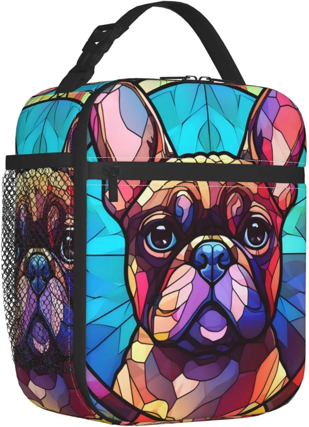 French Bulldog Stained Dog Breed Glass Art Insulated Lunch Box For Women Man, Portable Lunch Bag Reusable Cooler Tote For Office Work Travel Picnic Camping Beach