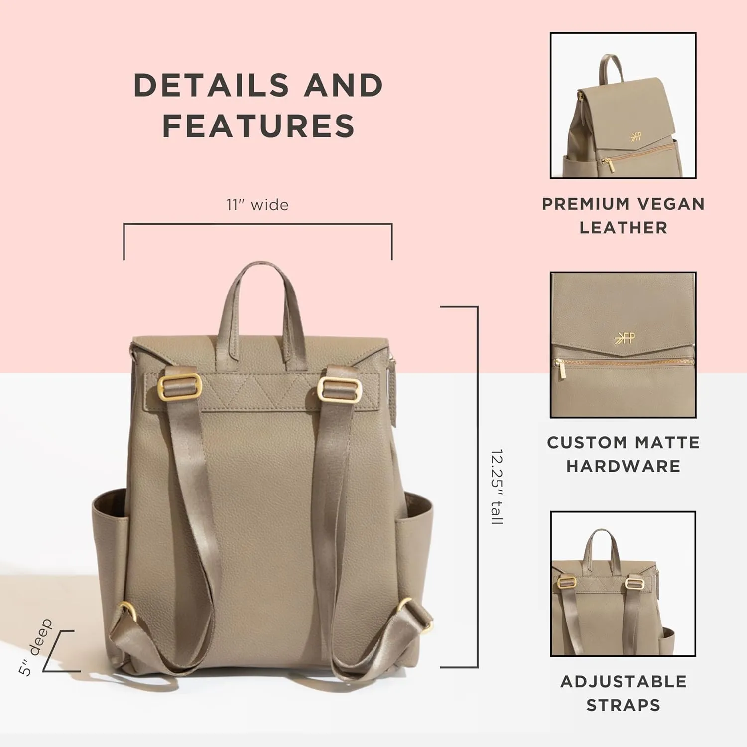 Freshly Picked Mini Classic Diaper Bag Backpack, Vegan Leather Baby Diaper Bag, Backpack Diaper Bag for Women (Aspen)