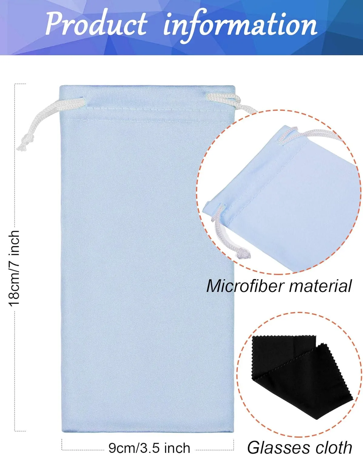 Frienda 100 Pack Soft Sunglasses Pouch Bulk Microfiber Sunglasses Case Eyeglasses Sleeve with 2 Cleaning Cloth for Storage