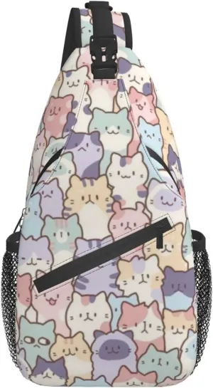 Funny Cute Cat Sling Backpack Cat Chest Bags Crossbody Animal Shoulder Bag for Men And Men