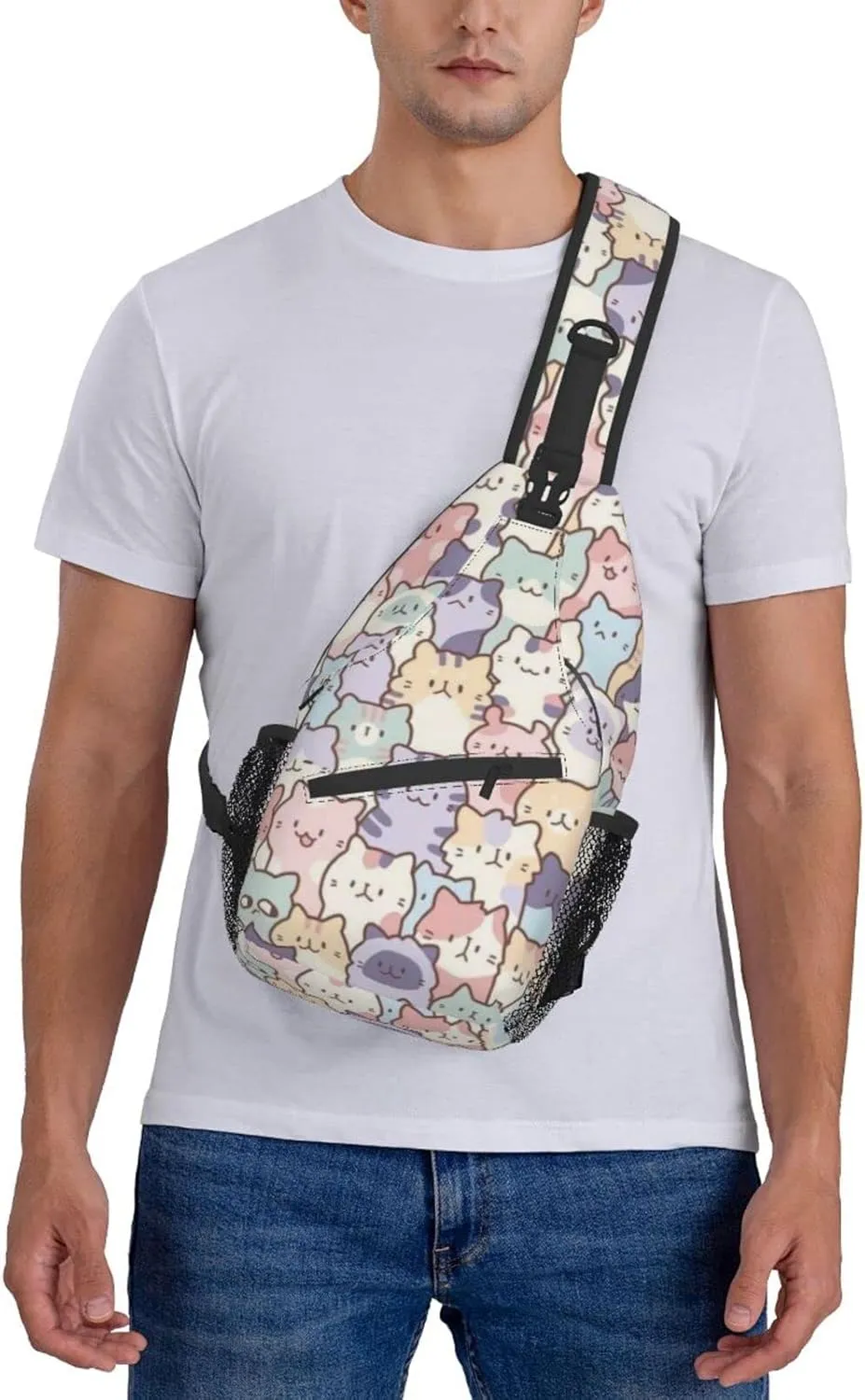 Funny Cute Cat Sling Backpack Cat Chest Bags Crossbody Animal Shoulder Bag for Men And Men