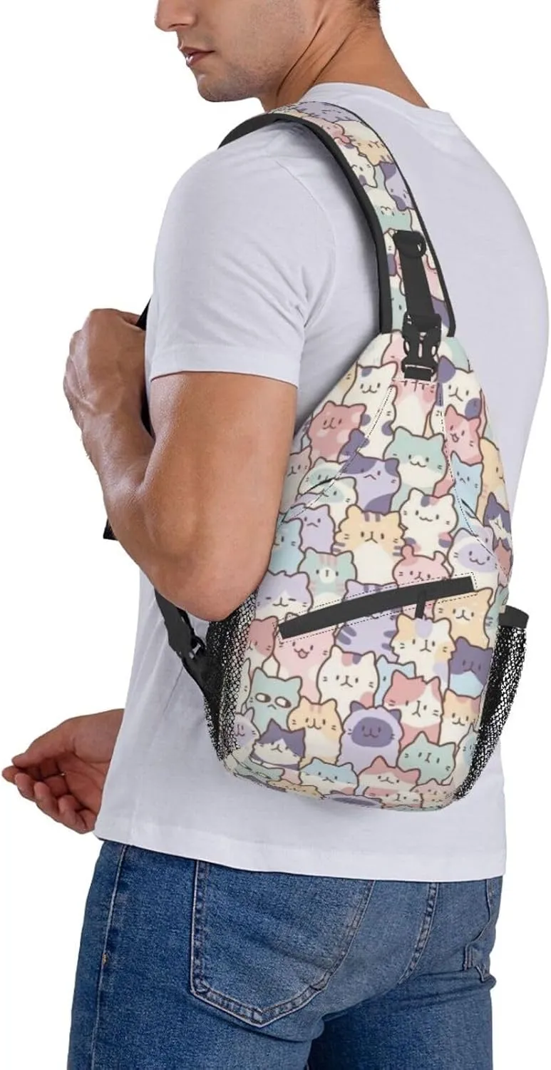 Funny Cute Cat Sling Backpack Cat Chest Bags Crossbody Animal Shoulder Bag for Men And Men