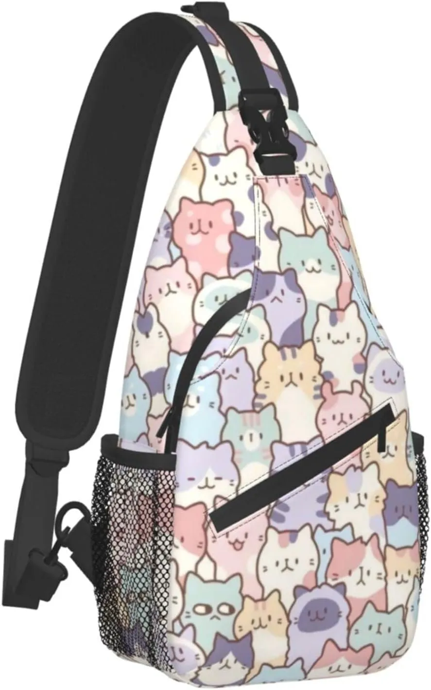 Funny Cute Cat Sling Backpack Cat Chest Bags Crossbody Animal Shoulder Bag for Men And Men