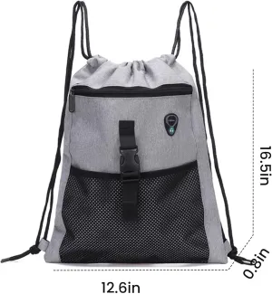 FUNSEED Drawstring Backpack Bag for Men and Women, Drawstring Gym Bag with Mesh Bag for Sports Swimmers (Grey)