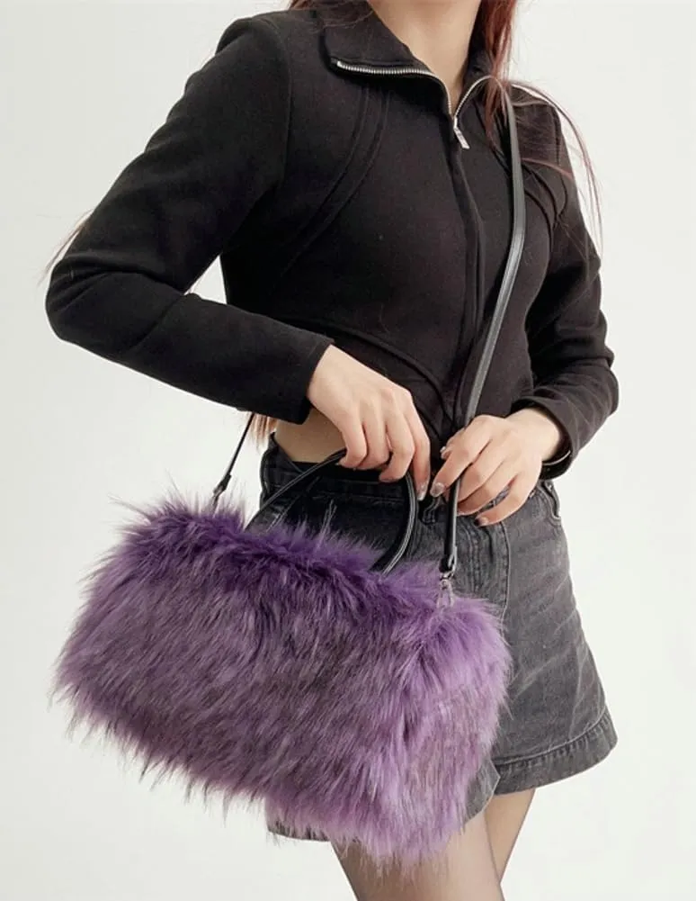 Furry Tote Bag for Women Faux Fur Shoulder Crossbody Bag Y2k Purse Fluffy Large Fuzzy Handbags Soft Top Handle Satchels