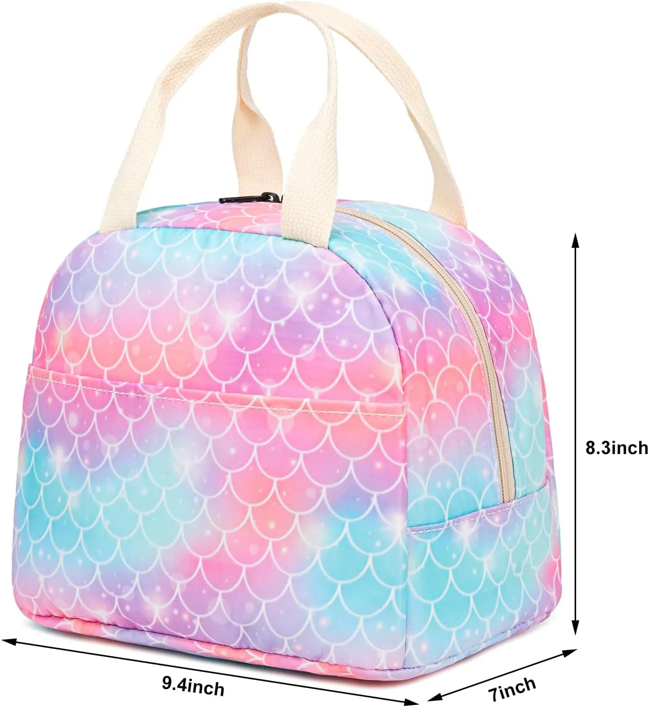 Fuyicat Mermaid Lunch Bag for Women Girls, Insulated Aluminum Foil Interior, 9.4x7x8.3 Inch, Perfect for Work, School, Picnics, Travel