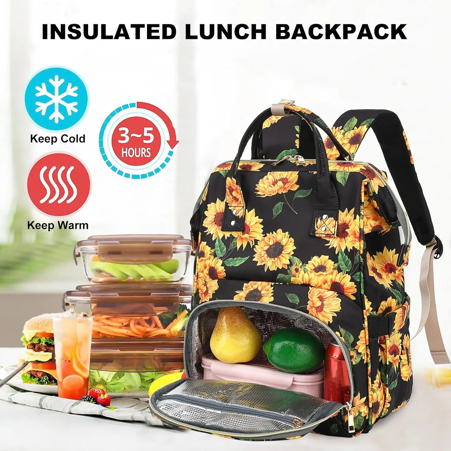 Fuyicat Sunflower Insulated Lunch Laptop Backpack Backpack for Women, Girls School Backpack College Bookbags Picnic Cooler Backpack