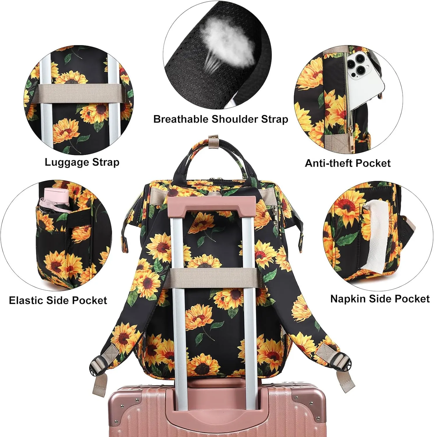 Fuyicat Sunflower Insulated Lunch Laptop Backpack Backpack for Women, Girls School Backpack College Bookbags Picnic Cooler Backpack