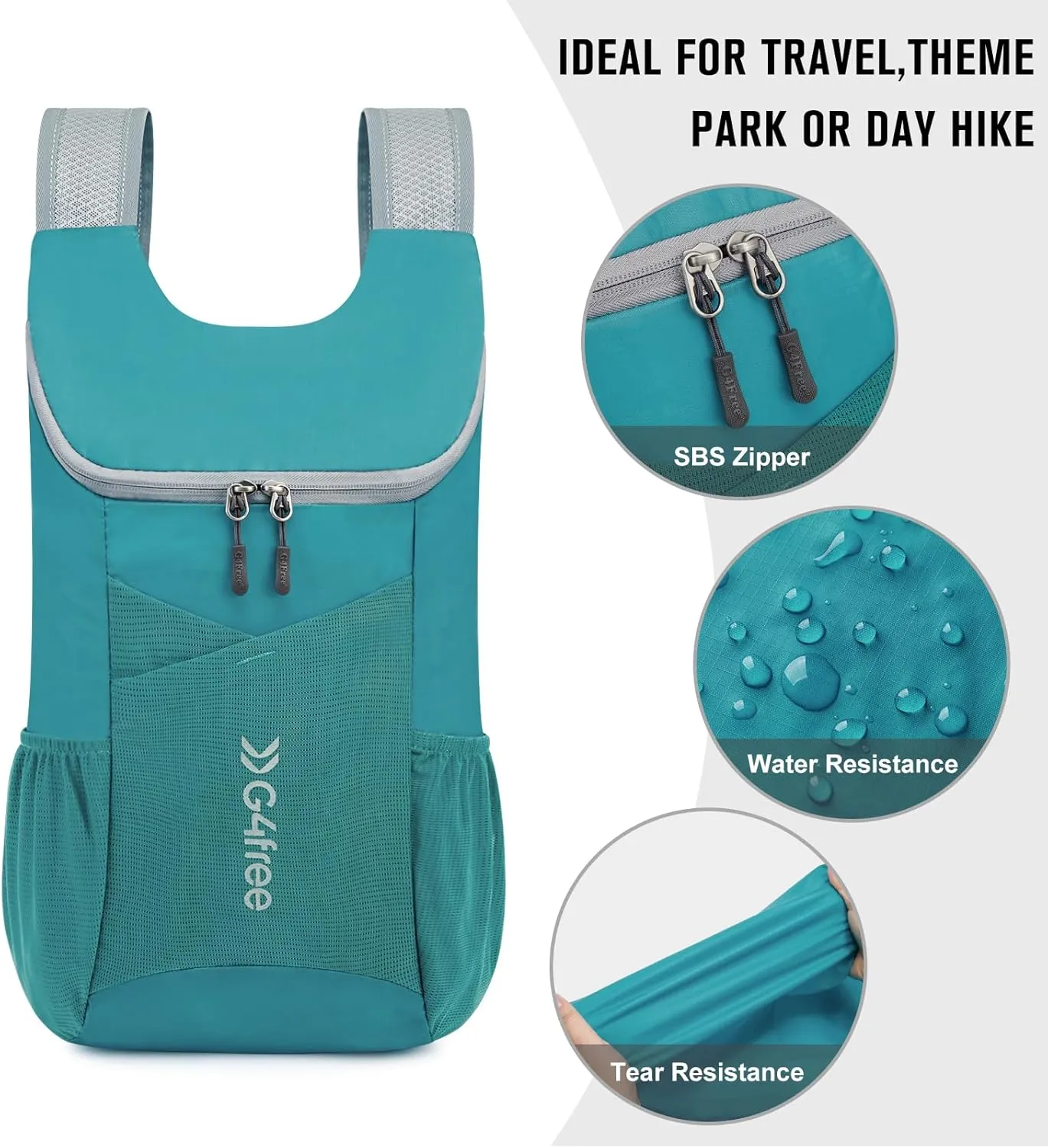 G4Free 11L Hiking Backpack Small Ultra light Packable Backpack Travel Bag for Women Men Casual Outdoor Camping Daypack (Teal Blue)