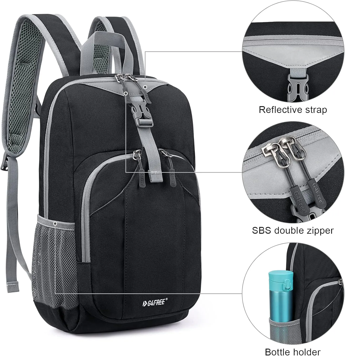 G4Free Mini 10L Hiking Daypack Small Hiking Backpack Cycling Compact Shoulder Backpack Outdoor for Men Women(Black)
