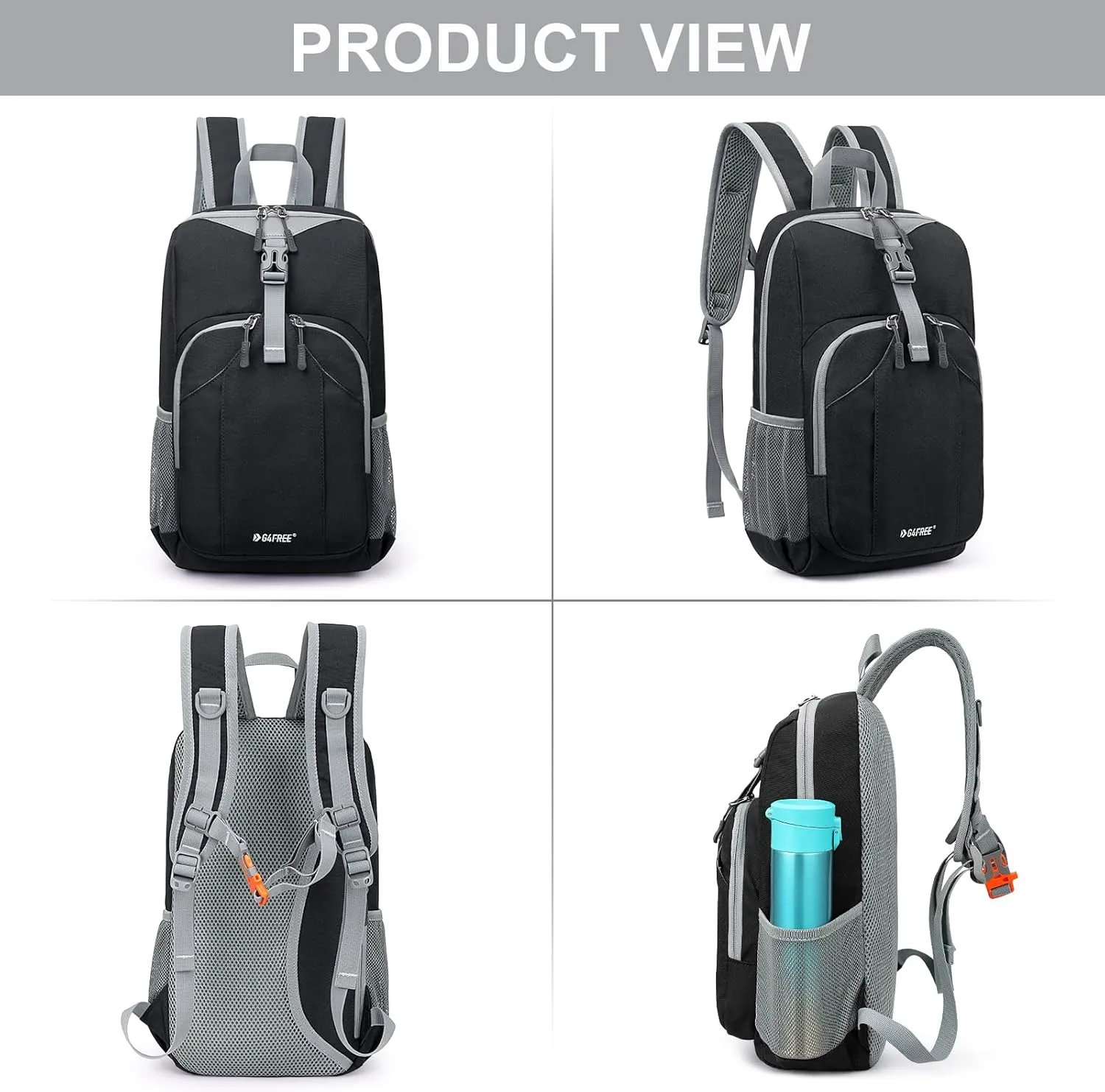 G4Free Mini 10L Hiking Daypack Small Hiking Backpack Cycling Compact Shoulder Backpack Outdoor for Men Women(Black)