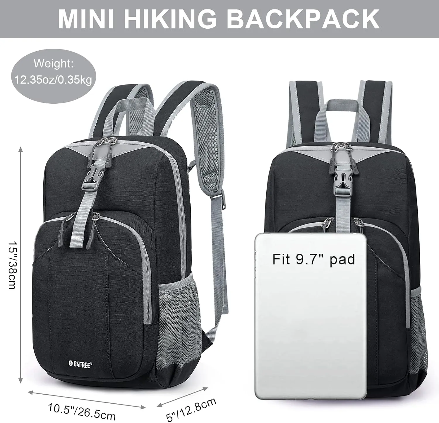 G4Free Mini 10L Hiking Daypack Small Hiking Backpack Cycling Compact Shoulder Backpack Outdoor for Men Women(Black)