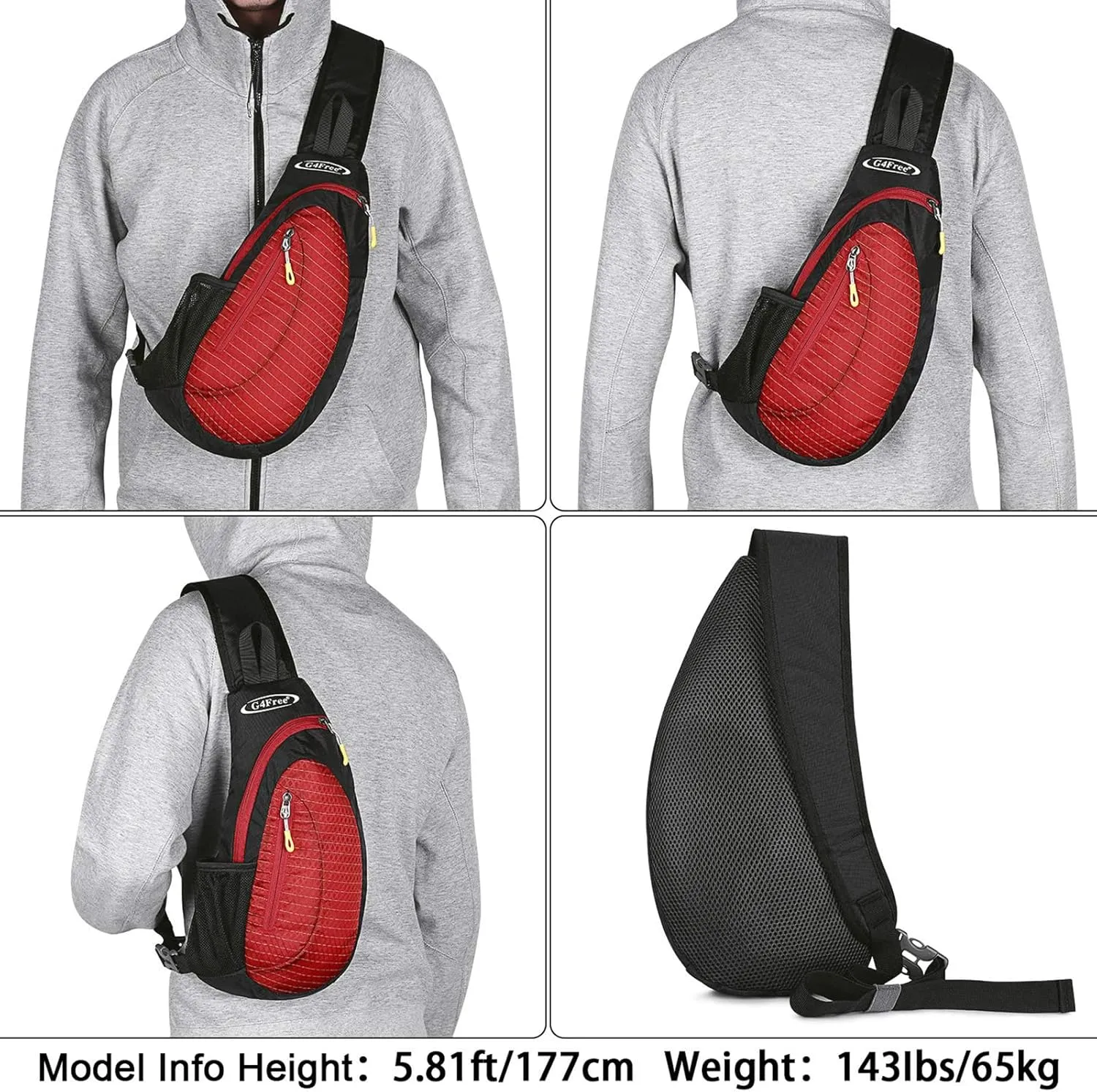 G4Free Sling Bags Men and Women Shoulder Backpack Small Crossbody Chest Sling Backpack (Black-red)