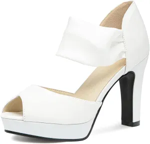 GATUXUS Women's Chunky High Heels Sandals Open Toe Platform Ankle Strappy Sandals Dress Shoes