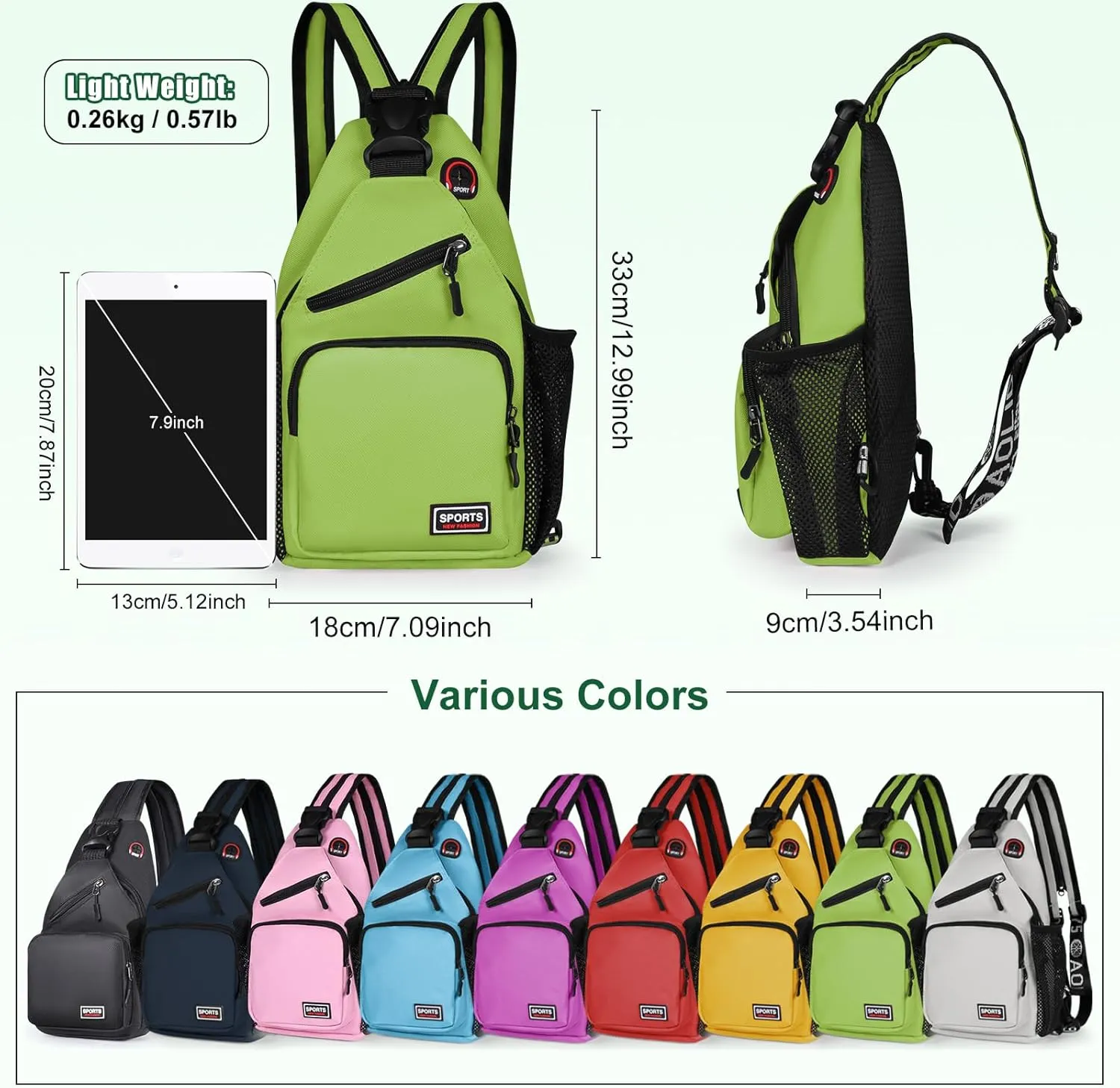 Geestock Crossbody Sling Bag Backpack for Men & Women, Convertible Shoulder Bag Waterproof Chest Bag For Daypack Travel Hiking (Green)