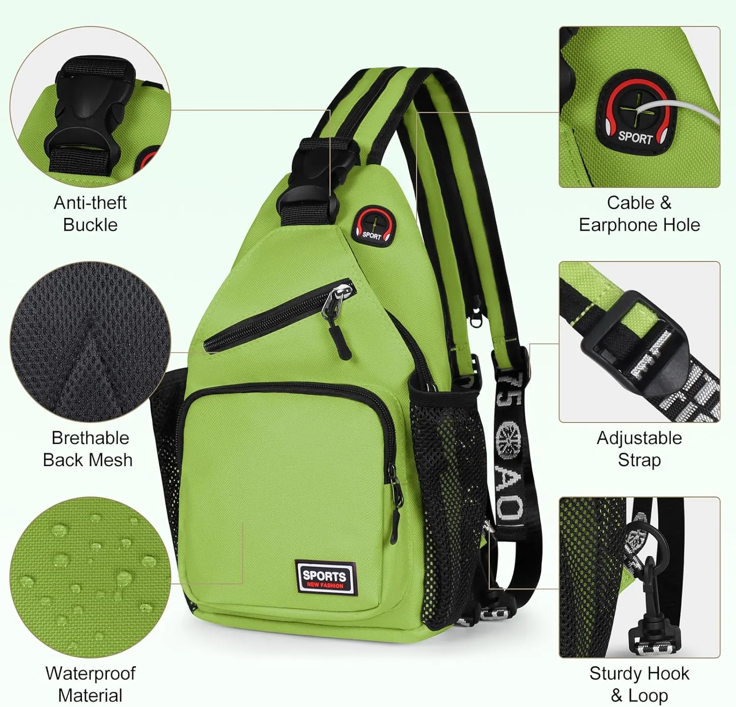 Geestock Crossbody Sling Bag Backpack for Men & Women, Convertible Shoulder Bag Waterproof Chest Bag For Daypack Travel Hiking (Green)
