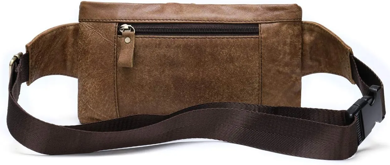 Genuine Leather Fanny Packs Waist Bag Purse for Men Large Shoulder Satchel (Brown)
