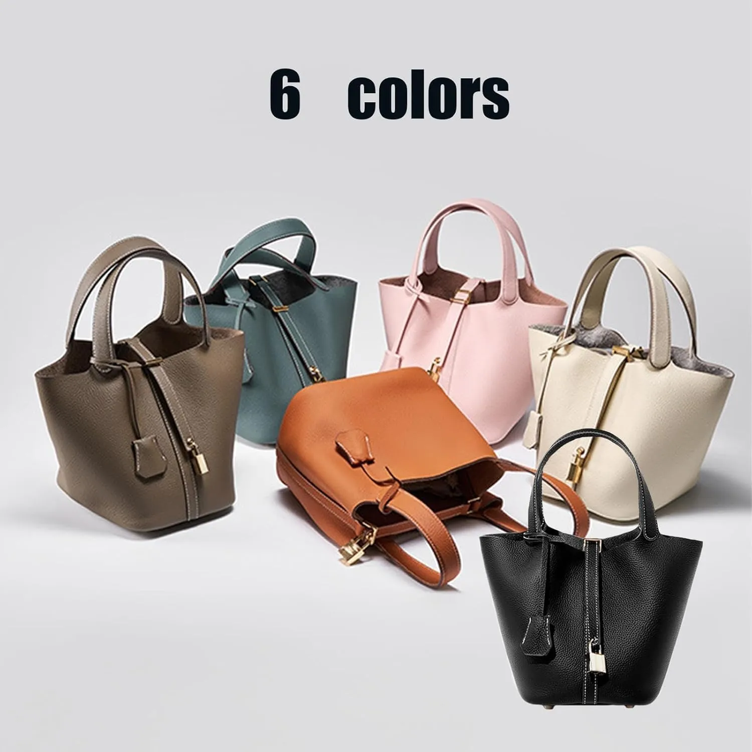 Genuine Leather Lock Design Bucket Bag Vegetable Basket Fashionable And Versatile Single Shoulder Handbag