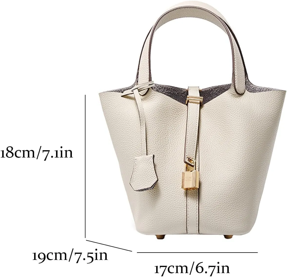 Genuine Leather Lock Design Bucket Bag Vegetable Basket Fashionable And Versatile Single Shoulder Handbag