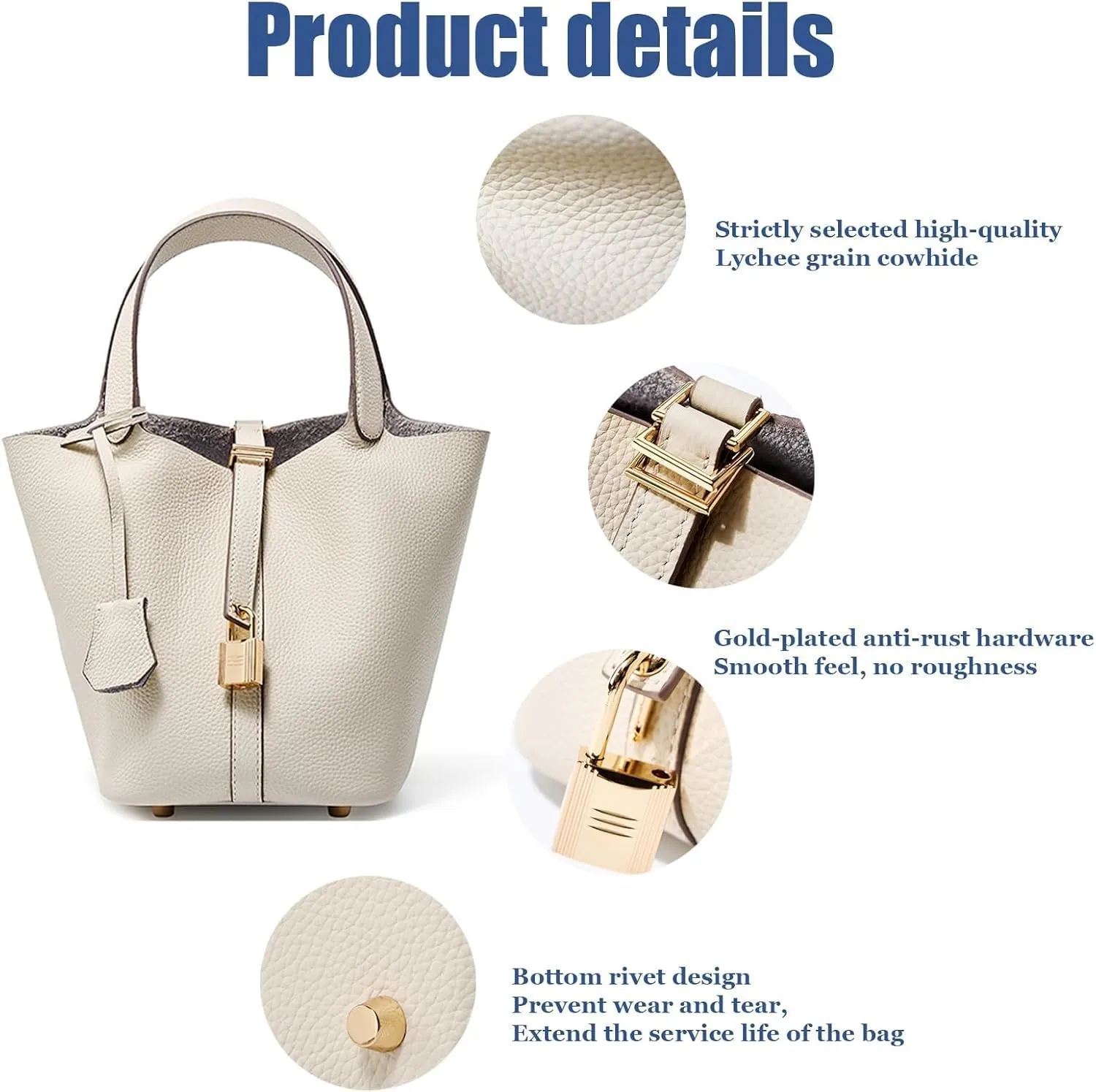 Genuine Leather Lock Design Bucket Bag Vegetable Basket Fashionable And Versatile Single Shoulder Handbag