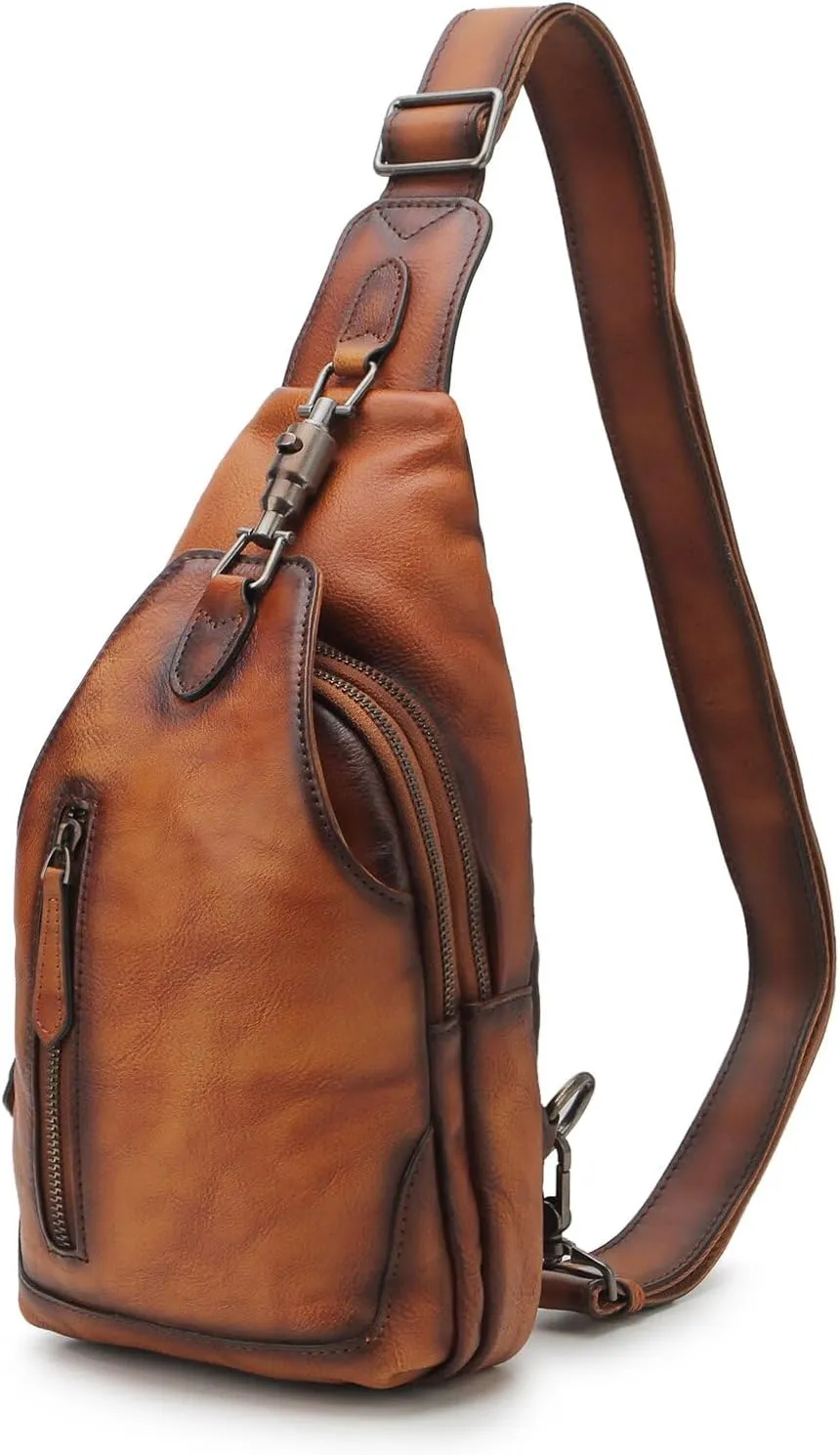 Genuine Leather Sling Bag for Men and Women Chest Pack Purse Crossbody Shoulder Bag Sling Backpack (Brown)