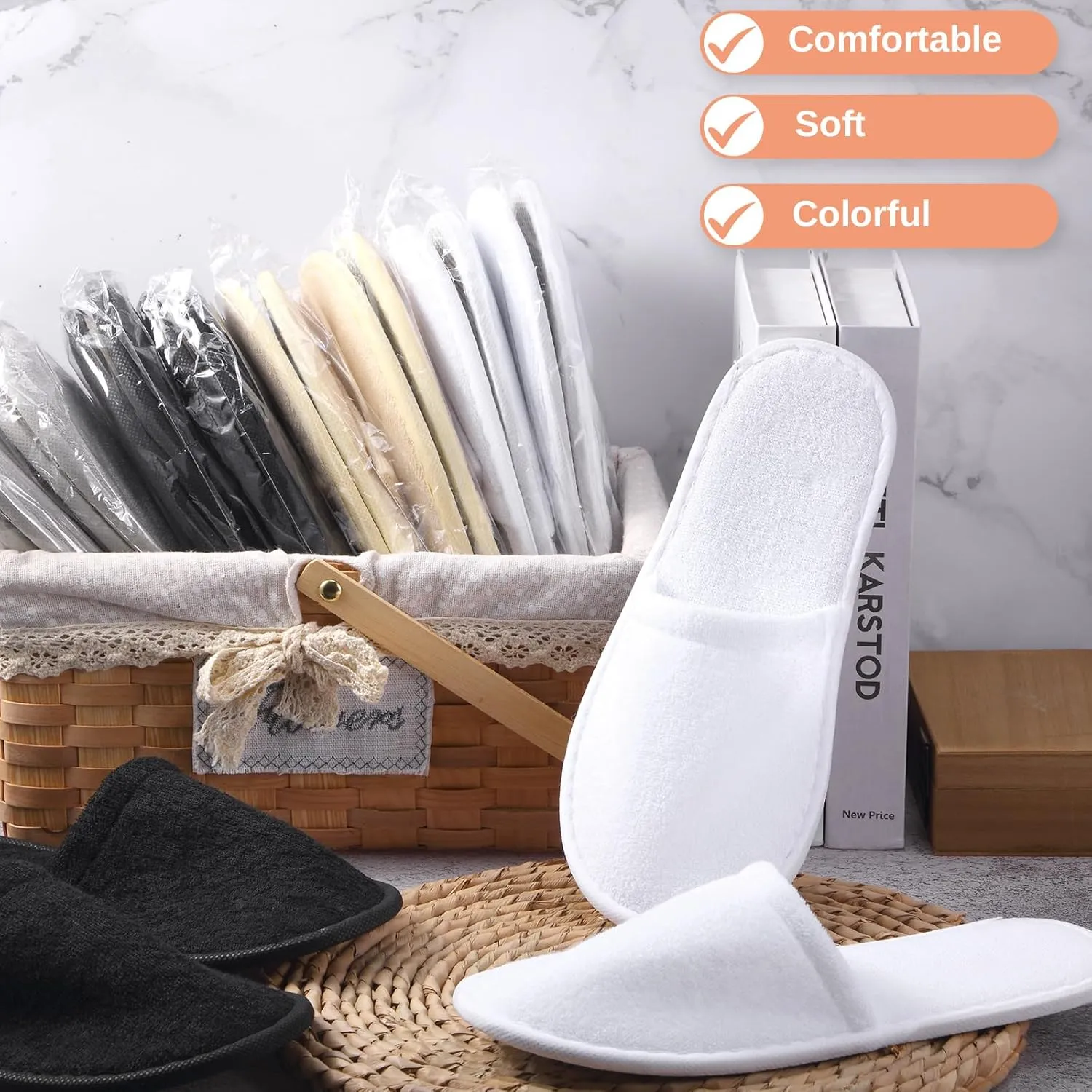 Geyoga 12 Pair Disposable House Slippers for Guests Non Slip Disposable Slippers for Spa Travel Hotel Shoeless Home Bride Bathroom Bedroom