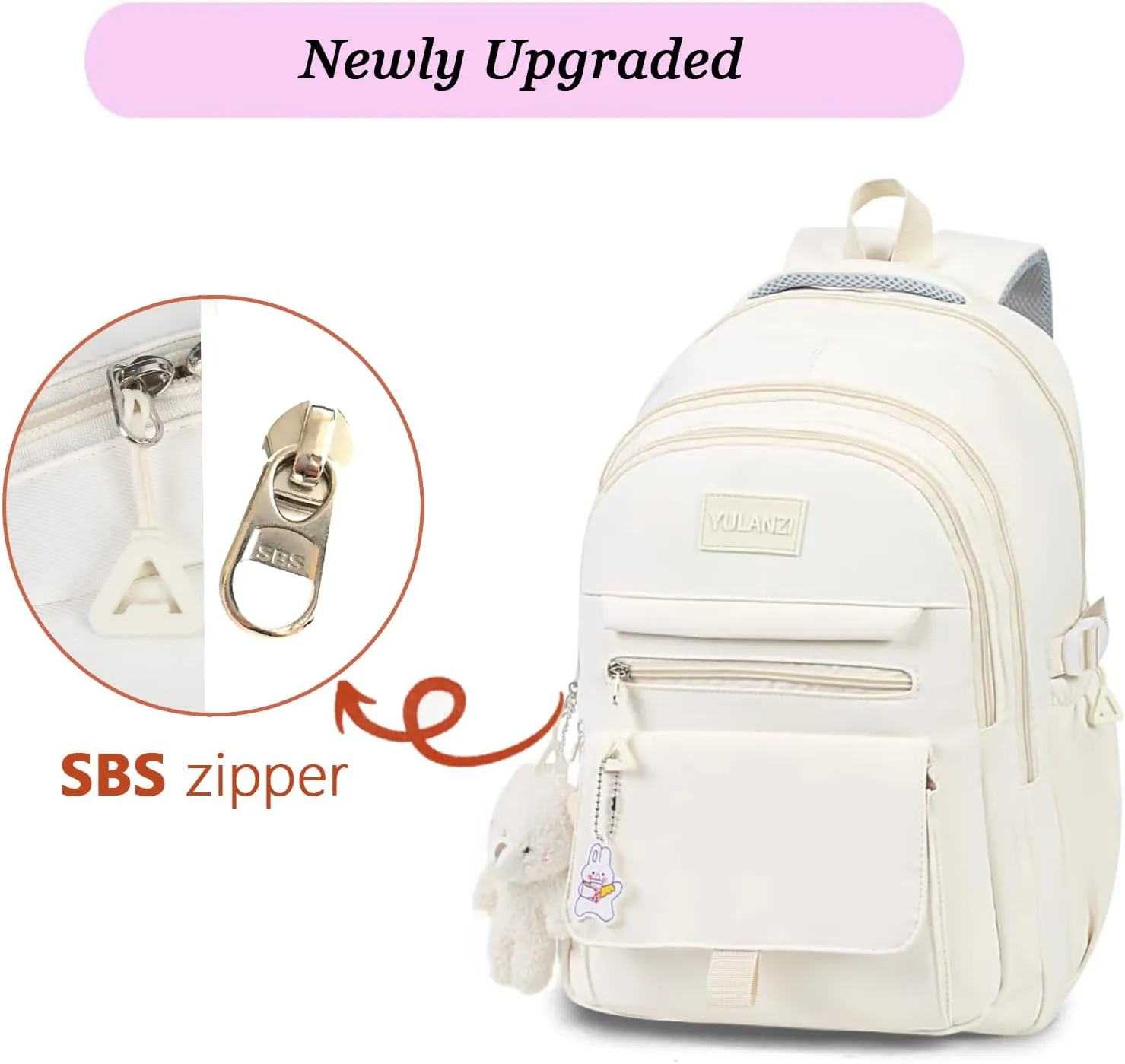 Girls Backpack for College High Middle School Student, Cute Aesthetic Bookbag for Teens Women with Accessories,Beige