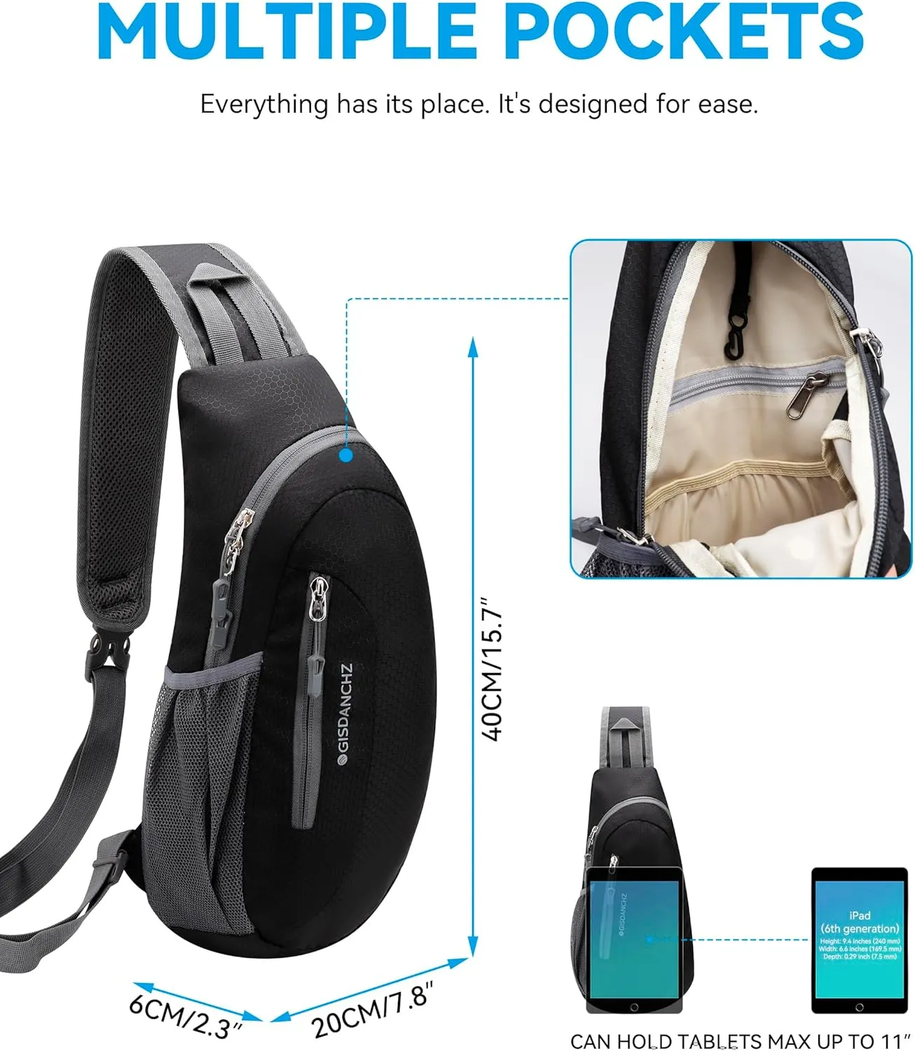 Gisdanchz Unisex Honeycomb Jacquard Small Sling Bag Slim Sling Backpack Crossbody Chest Bag for Hiking Travel