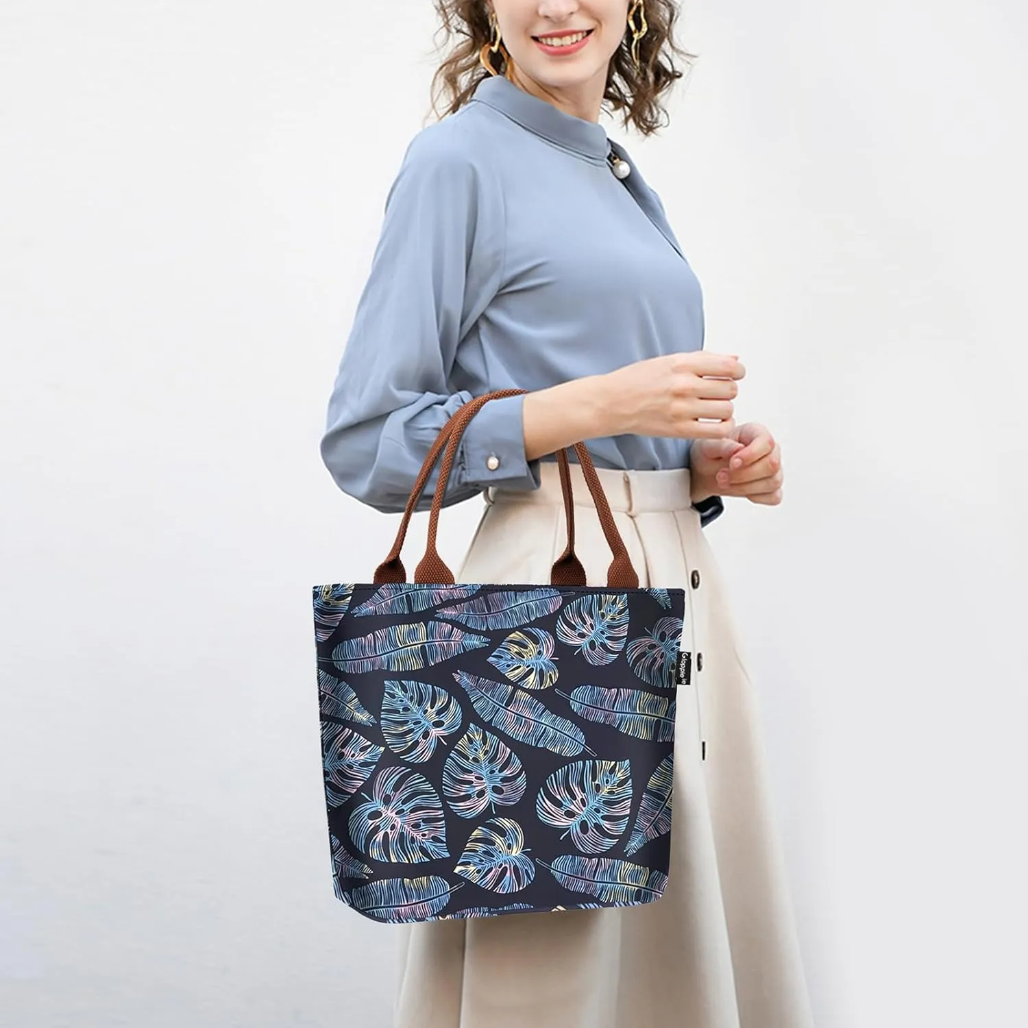 Gloppie Lunch Box for Women Adult Lunch Bag Women Insulated Lunch Tote for Work Loncheras para mujer 9L Yellow Blue Leaves