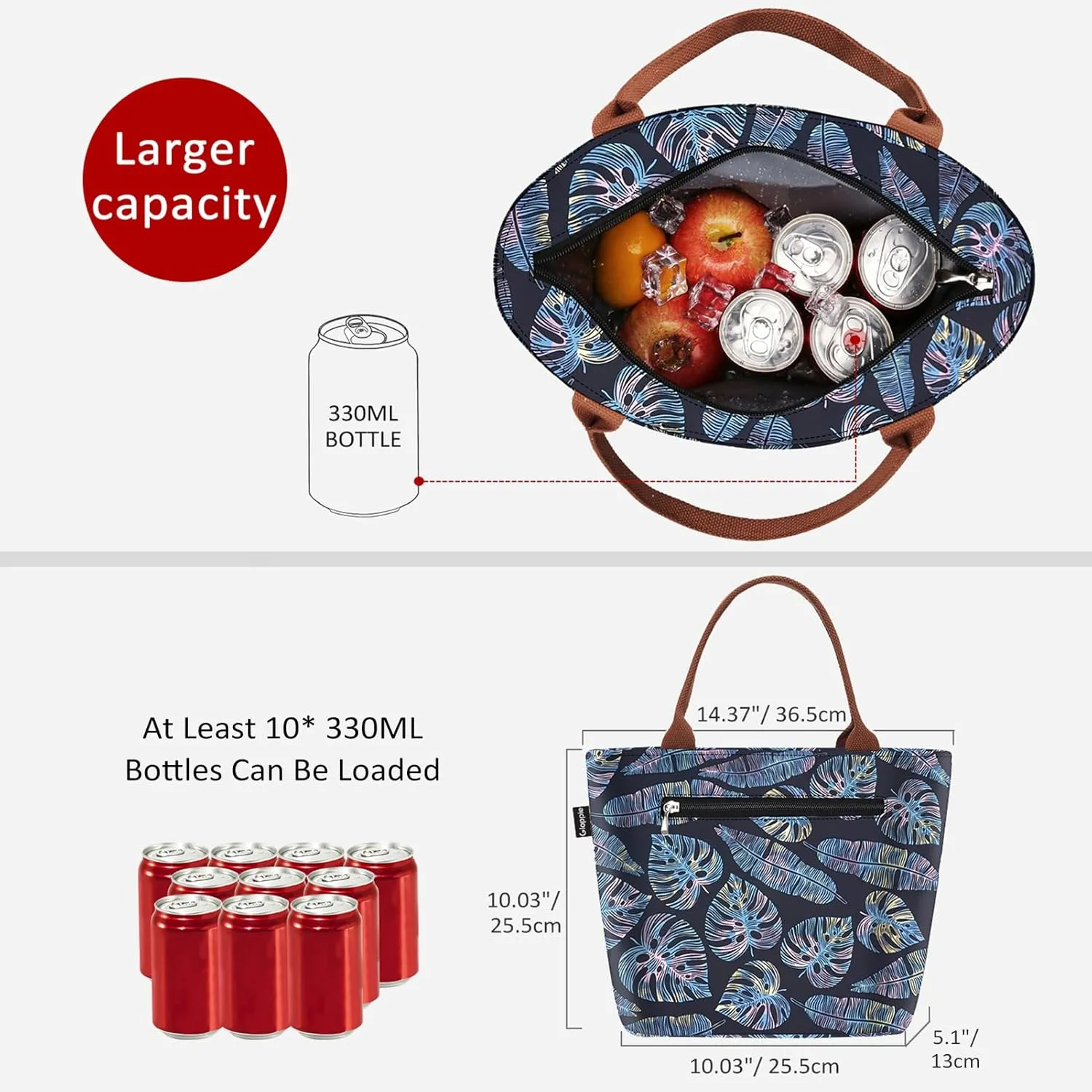 Gloppie Lunch Box for Women Adult Lunch Bag Women Insulated Lunch Tote for Work Loncheras para mujer 9L Yellow Blue Leaves
