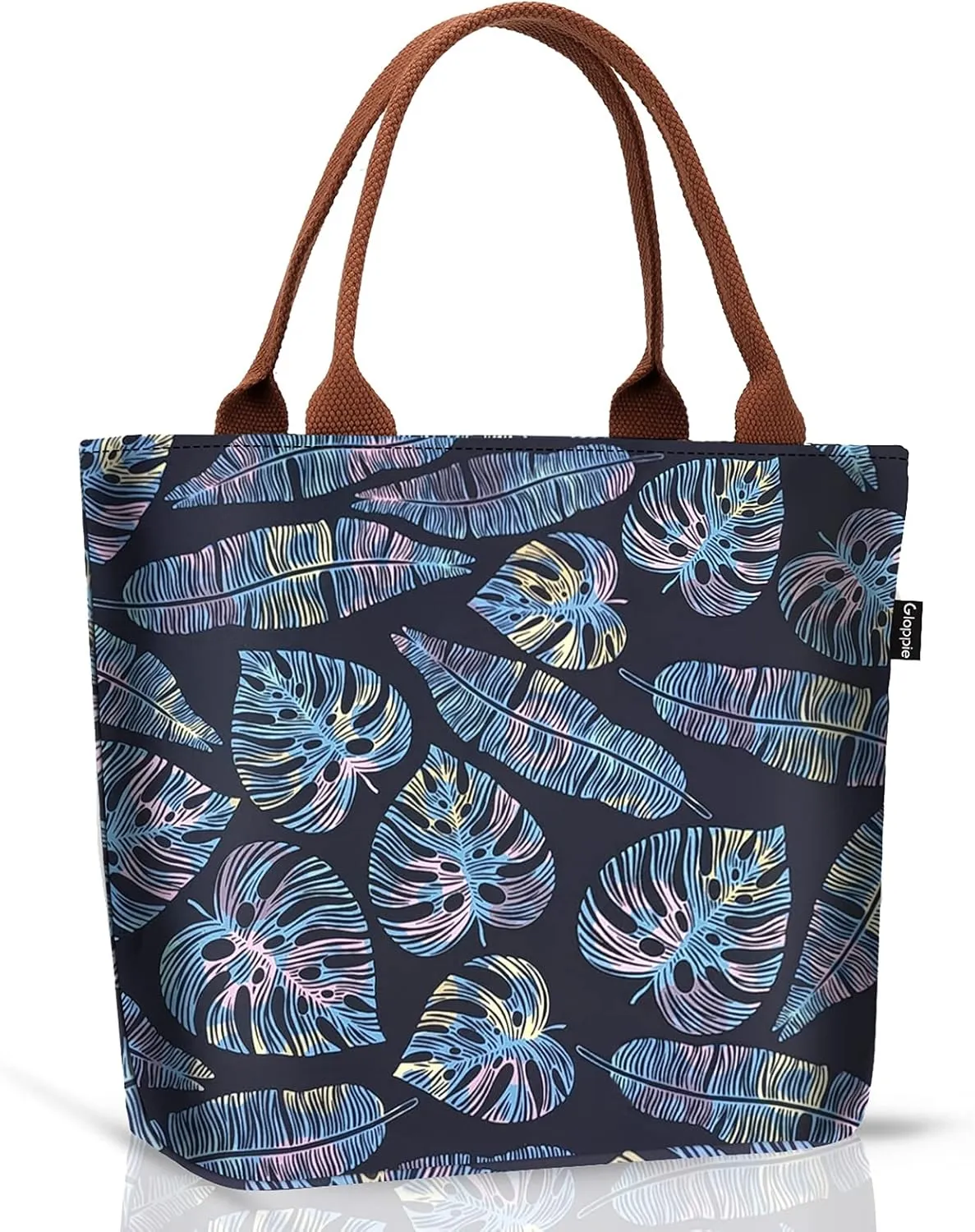 Gloppie Lunch Box for Women Adult Lunch Bag Women Insulated Lunch Tote for Work Loncheras para mujer 9L Yellow Blue Leaves