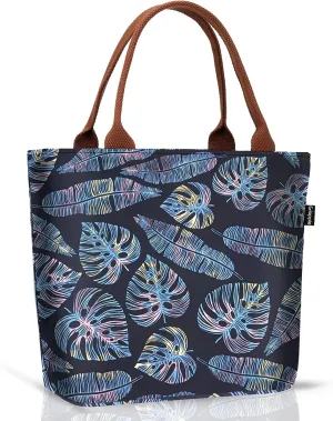 Gloppie Lunch Box for Women Adult Lunch Bag Women Insulated Lunch Tote for Work Loncheras para mujer 9L Yellow Blue Leaves