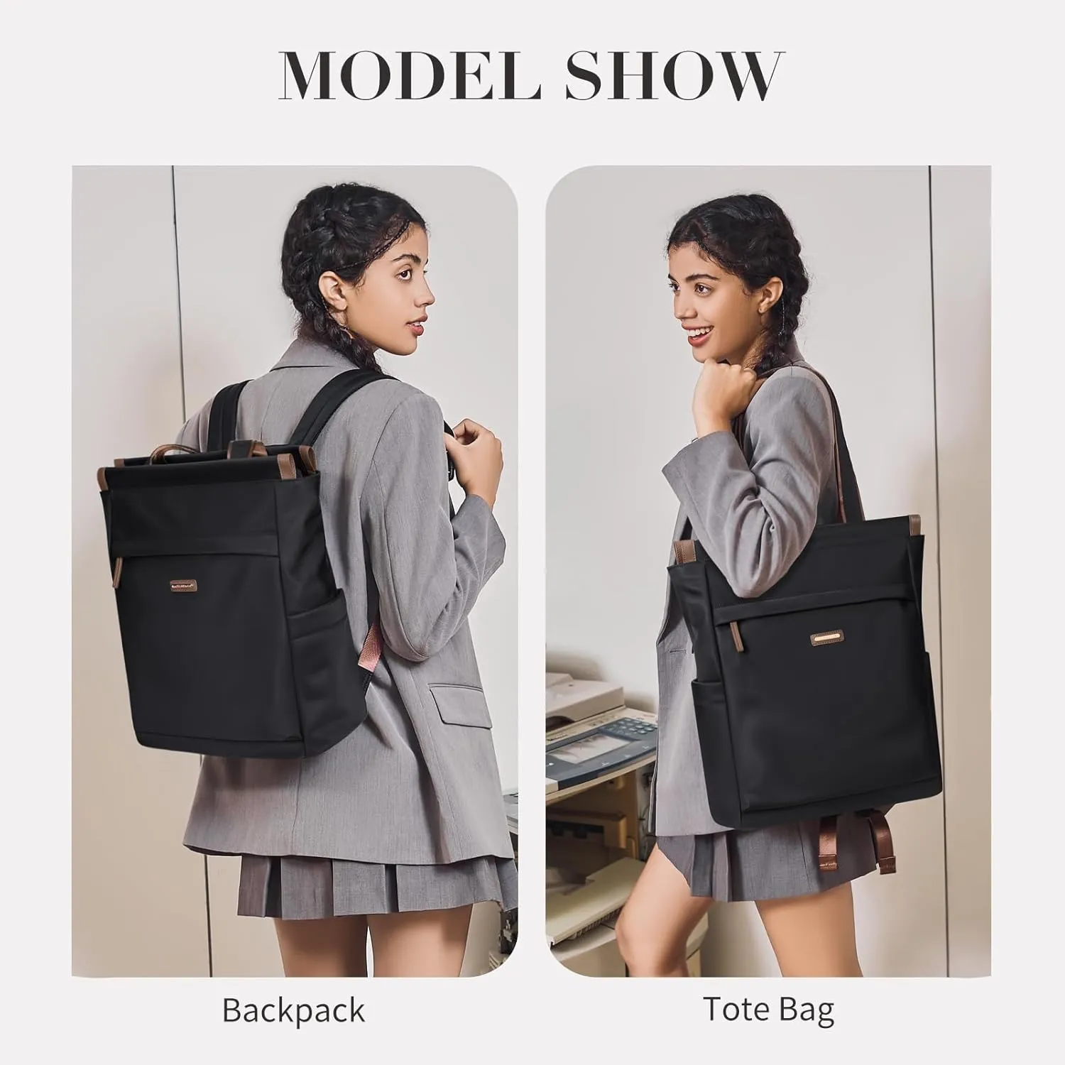 GOLF SUPAGS Convertible Laptop Backpack for Women Casual Daypack Notebook Tote Bag for Work College Travel Leisure (Black)