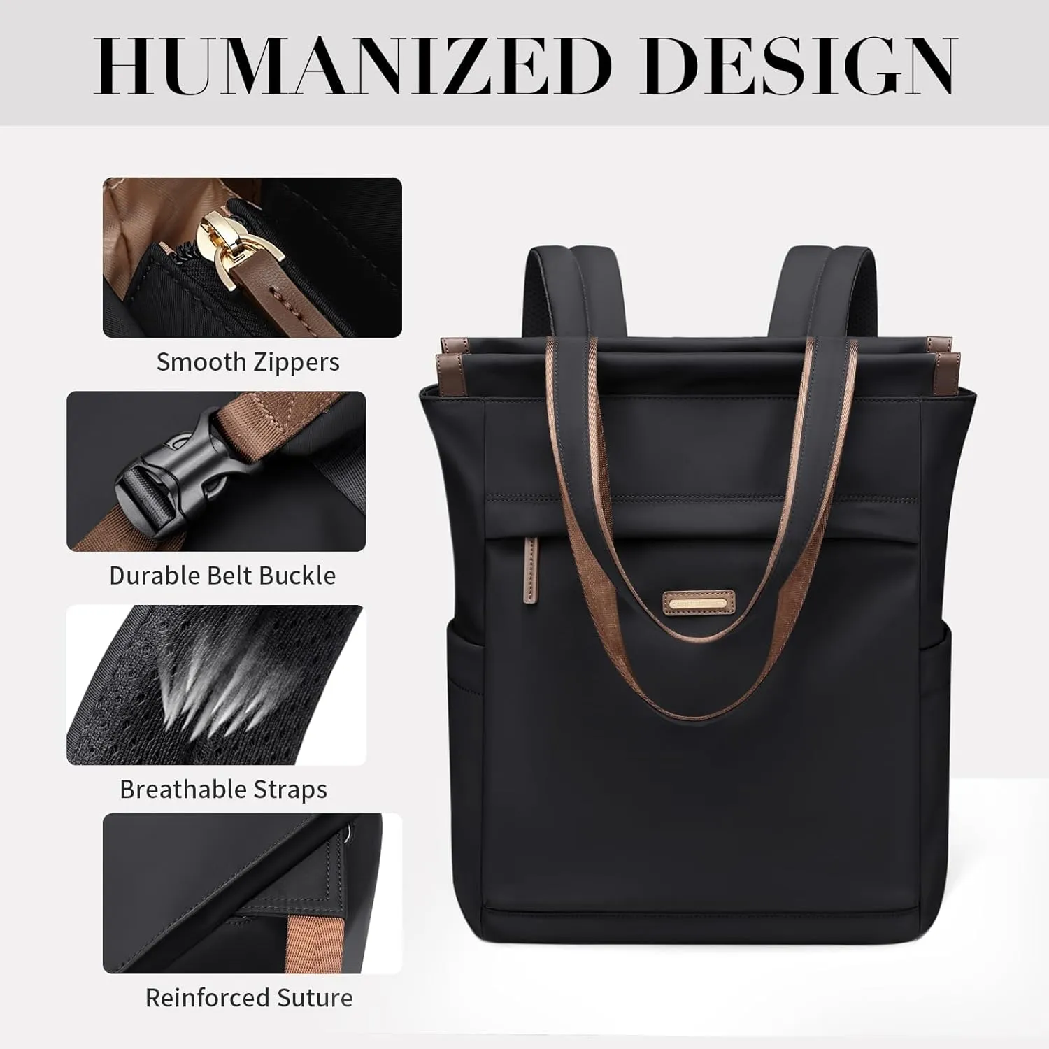 GOLF SUPAGS Convertible Laptop Backpack for Women Casual Daypack Notebook Tote Bag for Work College Travel Leisure (Black)