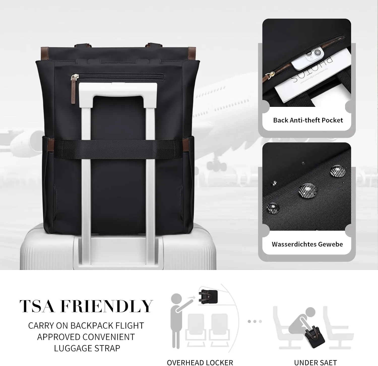GOLF SUPAGS Convertible Laptop Backpack for Women Casual Daypack Notebook Tote Bag for Work College Travel Leisure (Black)