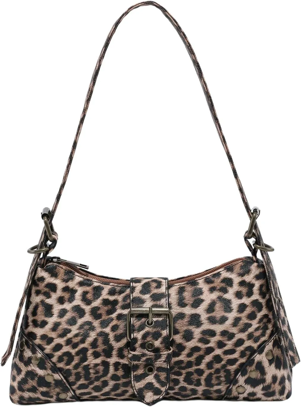 GORGLITTER Women's Metal Studded Suqare Bag Flap Buckle Punk Purse Pu Leather Shoulder Handbags