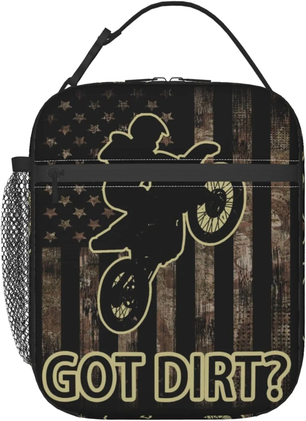 Got Dirt Bike Dirtbike Motorcross Motorcycle Moto Camo Camouflage American Flag Insulated Lunch Bag Portable Reusable Zipper Lunch Box For Men Women Work Picnic Travel Camping