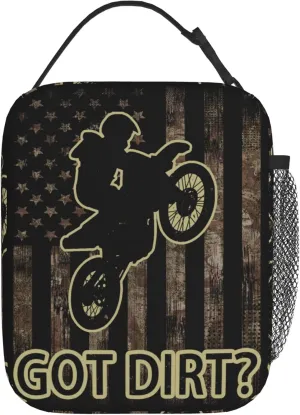 Got Dirt Bike Dirtbike Motorcross Motorcycle Moto Camo Camouflage American Flag Insulated Lunch Bag Portable Reusable Zipper Lunch Box For Men Women Work Picnic Travel Camping