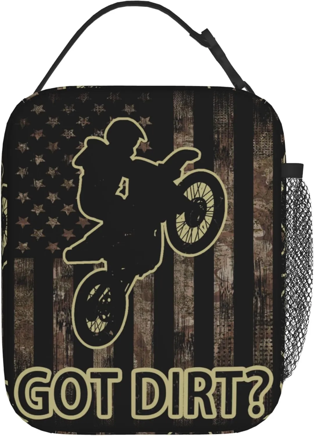 Got Dirt Bike Dirtbike Motorcross Motorcycle Moto Camo Camouflage American Flag Insulated Lunch Bag Portable Reusable Zipper Lunch Box For Men Women Work Picnic Travel Camping