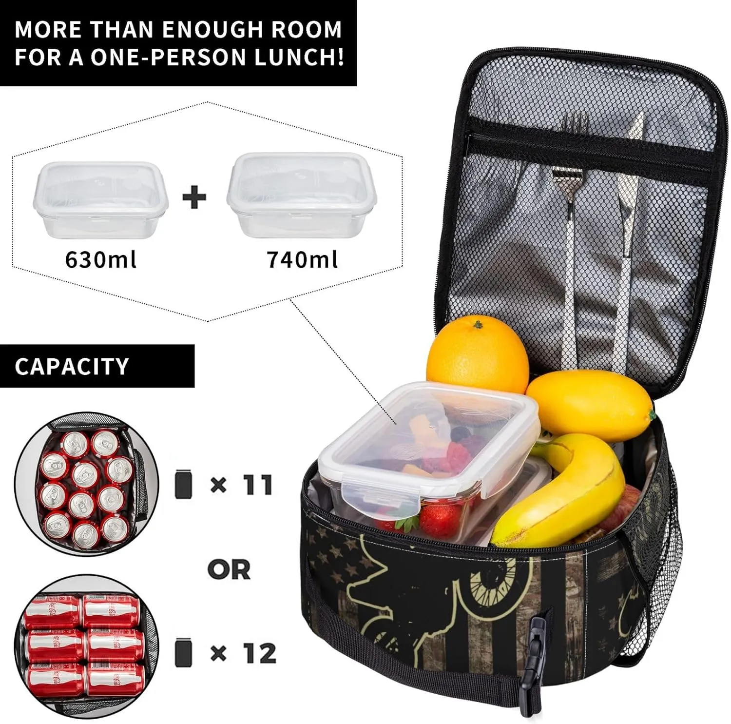 Got Dirt Bike Dirtbike Motorcross Motorcycle Moto Camo Camouflage American Flag Insulated Lunch Bag Portable Reusable Zipper Lunch Box For Men Women Work Picnic Travel Camping