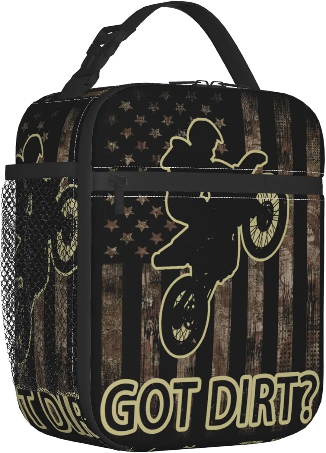 Got Dirt Bike Dirtbike Motorcross Motorcycle Moto Camo Camouflage American Flag Insulated Lunch Bag Portable Reusable Zipper Lunch Box For Men Women Work Picnic Travel Camping